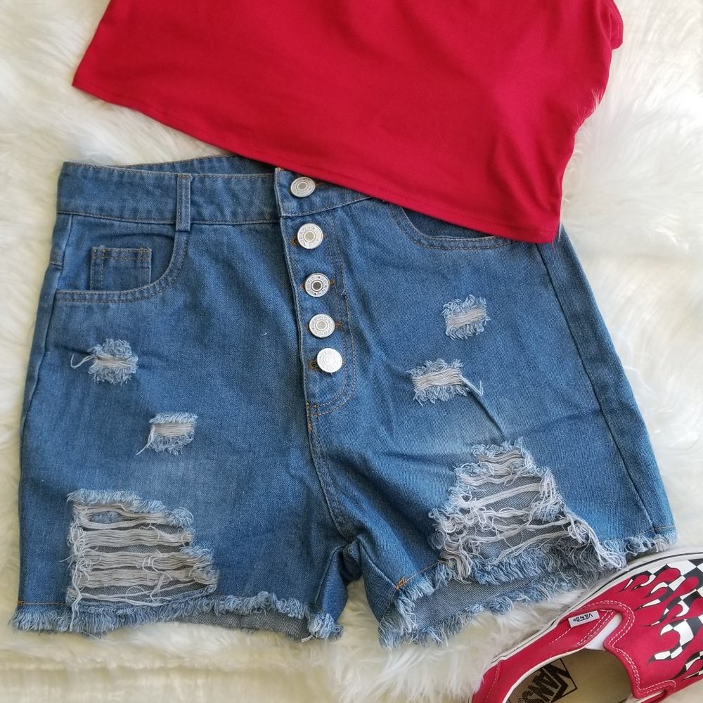 High-waisted Distressed Jean Shorts